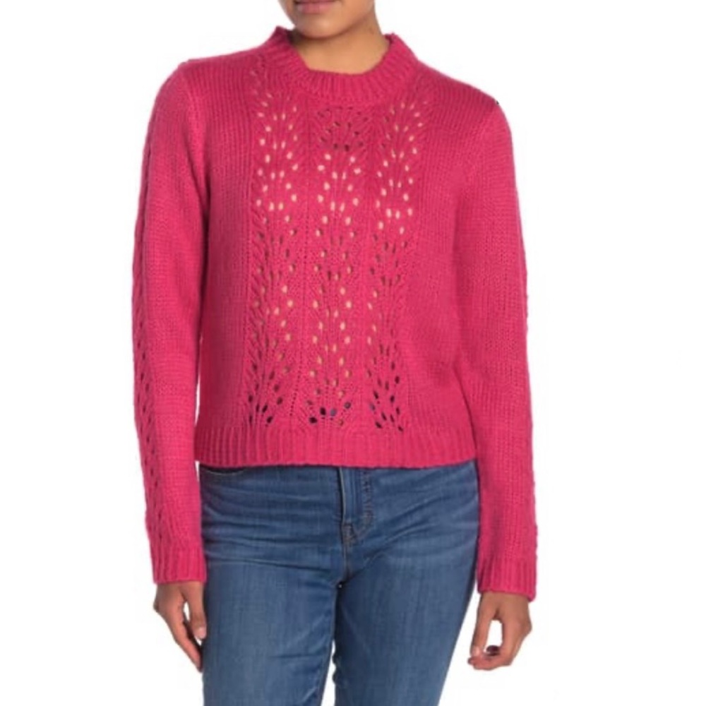 Woven Heart Pink Open Stitch Pullover Sweater